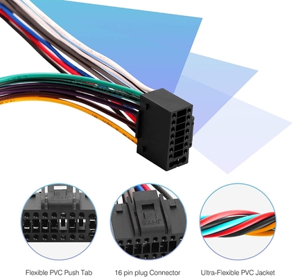 18AWG 4 স্পিকার 16 পিন কার স্টেরিও সংযোগকারী বৈদ্যুতিক তারের জোতা