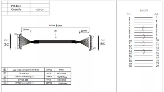 0.3mm LVDS ওয়্যার হারনেস 30AWG 20 পিন কেবল ল্যাপটপ স্ক্রীন